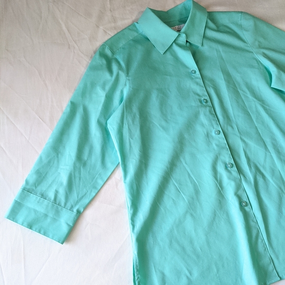 Foxcroft for Appleseed's Button Down Shirt Mint Green 3/4 length Sleeves - Picture 8 of 8